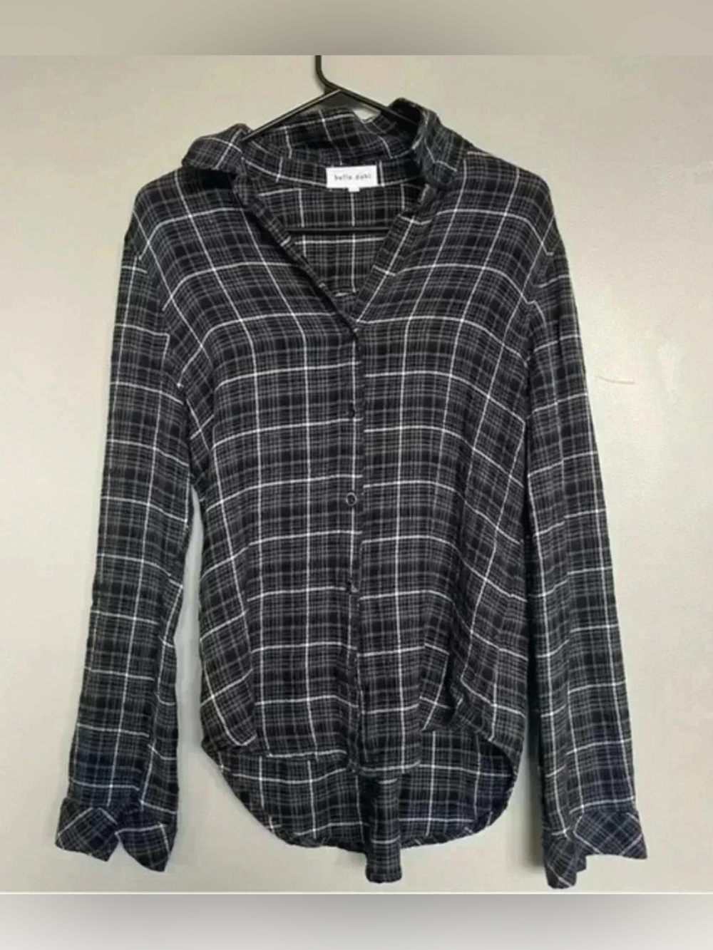 BELLA DAHL Boyfriend Button Down Plaid Shirt Black Gray Charcoal - Picture 4 of 5